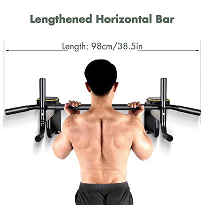 Power Tower,Wall Mounted Chin Up Pull Up Bar with 2 Resistance Band,Fitness Dip Stand Supports to 440 Lbs, Red