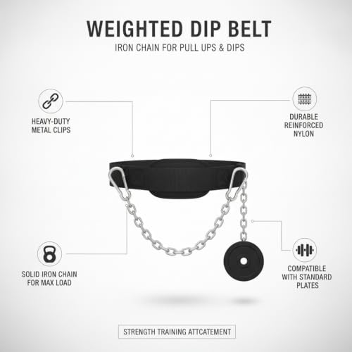 Fits Standard Weight Plates: Iron Chain Weighted Dip Belt for Pull-Ups, Dips, and Strength Training