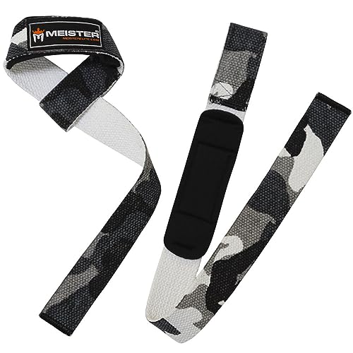 Meister Neoprene-Padded No-Slip Weight Lifting Straps for Grip (Pair) | Ridged woven cotton construction, enhanced wrist comfort and support for deadlifts, pulls, shrugs and heavy lifting - color: Urban Camo