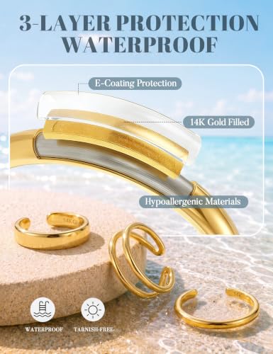 FIASASO 3Pcs Gold Filled Toe Rings for Women Non Tarnish 14K Gold Filled Toe Ring Adjustable Flower Cz Dainty Toe Ring Summer Beach Open Toe Rings Set Toe Jewelry Foot Jewelry - color: 14K Gold Filled wide