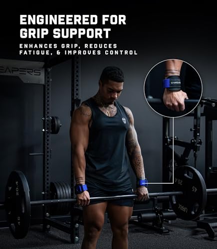 Gymreapers GripLink Lifting Straps – Heavy Duty D-Ring Weight Lifting Wrist Straps with Anti-Slip Silicone Grip Beads, Adjustable Support for Deadlifts, Powerlifting, Cable Machines & Gym Training - color: Electric Blue