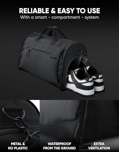 FIGHTR® Sports bag & travel Duffel bag for men and women - with shoe compartment & wet compartment - bag for sports, fitness & travel - training bag, gym bag, martial arts bag - size: (Medium) 23 x 12 x 12 in
