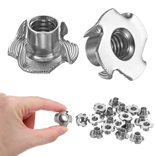 M METERXITY 20-Pack 5/16-UNC T-nut, 7/16" Barrel Length Stainless Steel 4-Pronged Tee Nut Threaded Insert for Wood/Rock Climbing Holds/Furniture, Corrosion Resistant Fasteners - size: 5/16-UNC