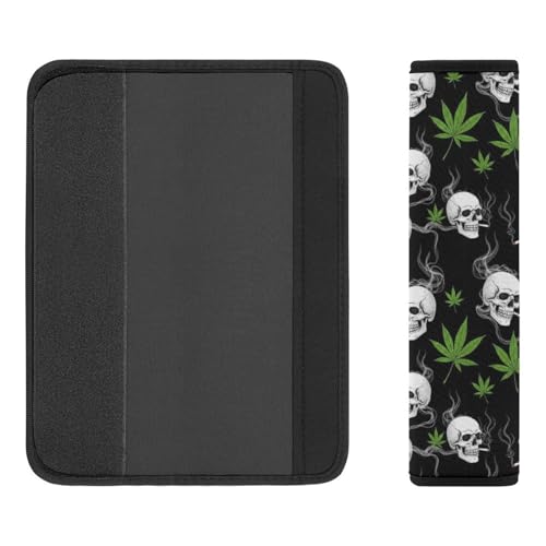 Soft Padded Seat Belt Cover for Girls and Boys, Stroller Pushchair High Chair, 2 Piece Pot Leaf Weedleaf Skull Smoking Shoulder Protector Anti-Slip Pad - color: Pattern 535