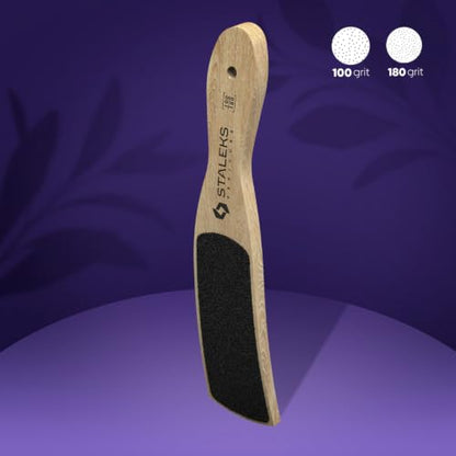 STALEKS Beauty & Care 10 Type 2 Wooden Foot File (100/180 Grit) – Ergonomic Dual-Sided Pedicure Tool with Convex/Concave Shape for Rough Skin