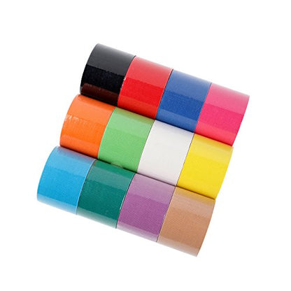 12 Rolls Kinesiology Tape, Latex-Free Water-Resistant Sports Tape in Rainbow Mixed Colors, Athletic Muscle Tape for Support and Recovery