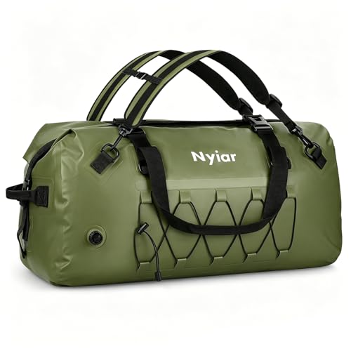 60L Waterproof Duffel Bag Motorcycle Dry Bag Backpack, Heavy-Duty Roll-Top Waterproof Bag with Sealed Seams & Waterproof Zipper for Riding, Kayaking, Camping & Travel (Green)
