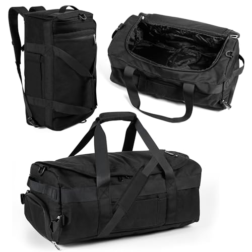 3-in-1 Duffle Bag Backpack with Shoe & Laptop Pocket, Cup Holder, Ventilated Gym & Travel Bag (Black/Silver) - color: Black/Silver