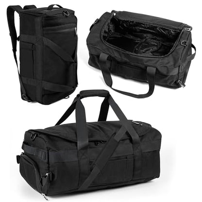 3-in-1 Duffle Bag Backpack with Shoe & Laptop Pocket, Cup Holder, Ventilated Gym & Travel Bag (Black/Silver) - color: Black/Silver
