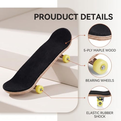 1 Pack Professional Mini Maple Wooden Fingerboards, Alloy Fingerboard Finger Skateboards, Boarding Toy with Box Reduce Pressure Kids Gifts - color: yellow