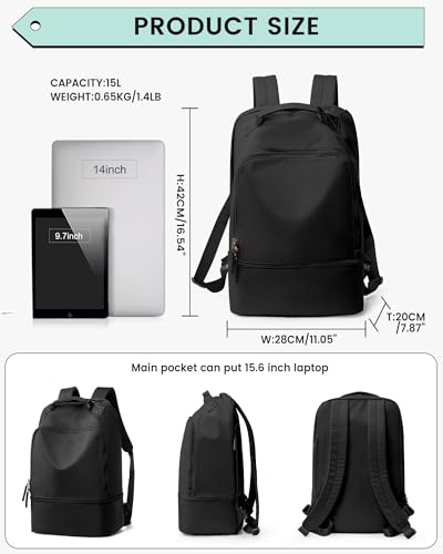 Gym Backpack for Women, Gym Bag with Shoe Compartment, Water Resistant Lightweight Sports Yoga Travel Backpack with Wet Pocket,Cheer Backpack,Black | Sports Backpack with Wet Pocket Lightweight Cheer Bag Yoga Travel Casual Daypack & Luggage Strap & Water