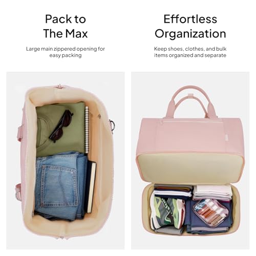 Travel Duffle Bag for Women, 40L Weekender Bags Airline Approved Carry On with Shoe Compartment & Waterproof Wet Pocket, Durable Nylon Weekender Overnight Bag for Travel, Gym, Business Trip, Pink - color: Pink