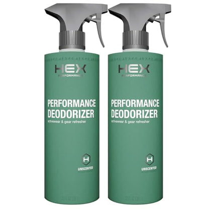 HEX Performance Deodorizing Spray, Unscented, 44 oz (2 Pack) | Eliminates odors from shoes, gear, activewear, yoga mats, gym equipment, carpets and fabrics.