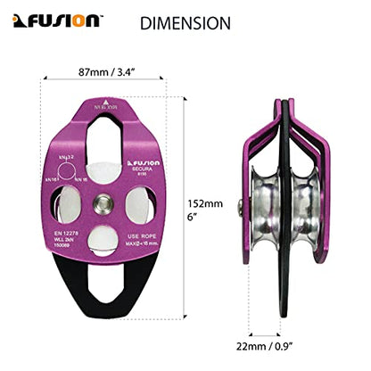 Fusion Climb Lightweight and Durable Aero Space Aluminum Alloy Double Pulley Swing Plate 32kN for Progress Capture System Rigging Hauling Rescue Arborist Tree Climbing - color: Purple