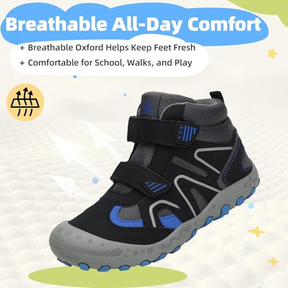 Mishansha Kids Water Resistant Hiking Boots, Boys Girls Anti Collision Anti-Skid Athletic Outdoor Adventure Trekking Shoes - color: Black/Blue, size: 5 Big Kid