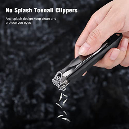 FERYES 3-in-1 Fingernail Clipper with No-Splash Nail Catcher and Metal Storage Box - Toenail Clipper with Nail File for Men & Women - Black - color: Black
