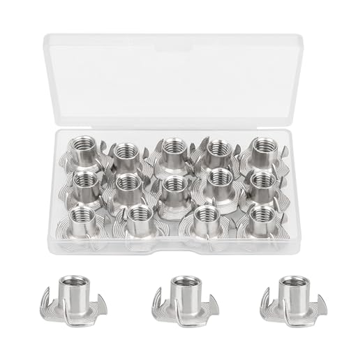 20 Pack 5/16-18 T-Nuts, 304 Stainless Steel 4-Pronged Tee Nut for Wood, Rock Climbing Holds, Cabinetry,Furniture - size: 5/16-18