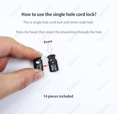 Toggles for Drawstrings,Double and Single Hole Spring Cord Locks Toggles Cord Plastic Ends Stopper for Paracord Rope - style: A1: Single Hole-6mm-14pcs