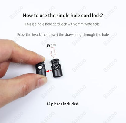 Toggles for Drawstrings,Double and Single Hole Spring Cord Locks Toggles Cord Plastic Ends Stopper for Paracord Rope - style: A1: Single Hole-6mm-14pcs