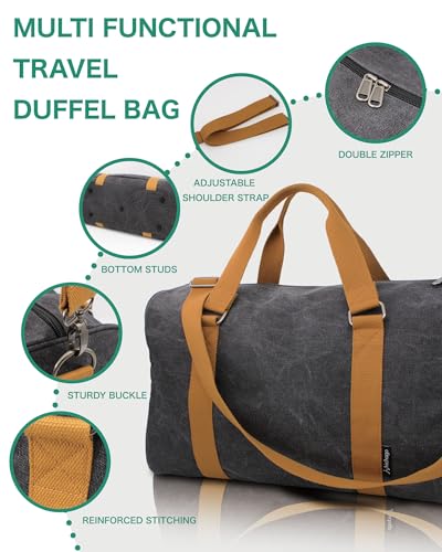 Duffle Bag for Travel, Gym Bags for Men, Weekender Bags for Women, Carry On Bag with Luggage Sleeve, Canvas Bag with Shoulder Strap (Brown) - color: Brown