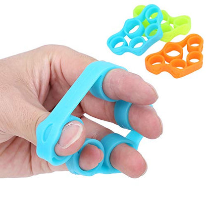 Finger Hand Trainer 3 Pack | Silicone Training Band for Finger/Wrist/Forearm Strength | Trapezoid Grip Training for Guitar/Piano/Climbing | Blue Orange Green