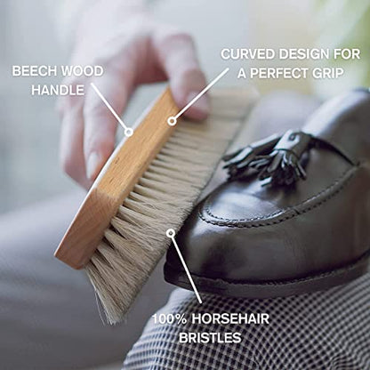 Premium Beige Horse Hair Brush - Horse Hair Shoe Brushes for Polishing, Cleaning & Buffing Leather Shoes - Boot Brush with Soft Bristles, Comfy Grip - Shoe Polish Brush Made of Beech Wood - color: Natural White