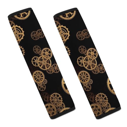 Universal Fit Seat Belt Cover for Adult Use, Stroller Pushchair High Chair, 2PCS Mechanical Retro Style Golden Ndustrial Gear Harness Pads Strap Shock Absorption - color: Pattern 113