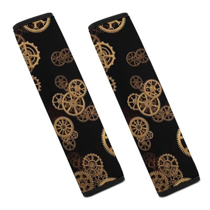 Universal Fit Seat Belt Cover for Adult Use, Stroller Pushchair High Chair, 2PCS Mechanical Retro Style Golden Ndustrial Gear Harness Pads Strap Shock Absorption - color: Pattern 113