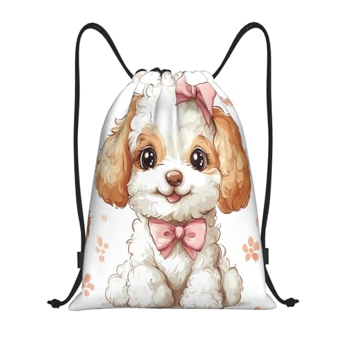 Drawstring Sports Backpacks - Lightweight Swim Gym Bags for Women Men String Sackpack for Beach Travel Yoga(Small, Cute Poodle Dog) - color: Cute Poodle Dog, size: Small
