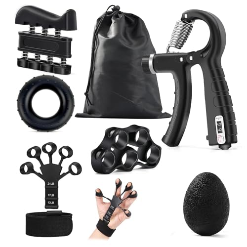 Grip Strength Trainer Kit,6 Pack Forearm Strengthener with Adjustable Resistance,Grip Strength Tester,Finger Extension Exerciser,Hand Grip Strengthener Workout Kit for Gym Workout Recovery - color: 6 PCS