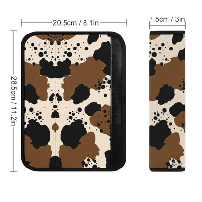 2PCS Breathable Car Seat Belt Pad for Elderly Support, Stroller Pushchair High Chair, Animal Brown Black Milky White Fur Western Cute Cow Print Seat Belt Cushion, Anti-Slip Pad - color: Pattern 481