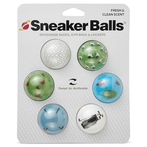 Sneaker Ball Shoe Odor Eliminator & Remover - Fresh, Clean Scent Blocks Odors - Twist-to-Activate - Compact & Durable - Fun, Colorful Designs - Ideal for Shoes, Gym Bags, Lockers, Golf, 6 Pack - color: Golf (Fresh & Clean), style: 6 Pack