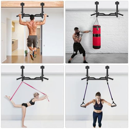 SELEWARE Heavy Duty Welded Pull Up Bar Wall/Joist/Ceiling Mount Chin Up Bar | Multifunctional Pull-up Bars w/Resistance Band Hooks for Home Gym Strength Training, Sturdy Steel Construction Support 500 lb - color: E2: Black Joist Mount Pull Up Bar