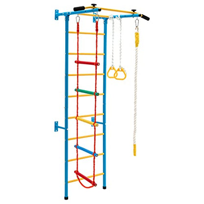 Costzon 5 in 1 Climbing Toys for Toddlers, Indoor Kids Gym for Exercise, Steel Ladder Wall Set with Wall Ladder, Pull-up Bar, Rope, Gymnastic Rings, Solid Wall Set up, Climber Ladder Boys Girls Gift - style: 5-in-1 Climbing Toys