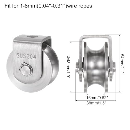 uxcell U Groove Wheel Pulley 304 Stainless Steel, 1.9" Dia Track Wheel Pulley Block Roller Loading 880lbs for Sliding Gate, Industrial Machines, Groove Width 0.62" - size: 1.9" wheel dia, 0.62" groove width