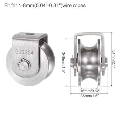 uxcell U Groove Wheel Pulley 304 Stainless Steel, 1.9" Dia Track Wheel Pulley Block Roller Loading 880lbs for Sliding Gate, Industrial Machines, Groove Width 0.62" - size: 1.9" wheel dia, 0.62" groove width