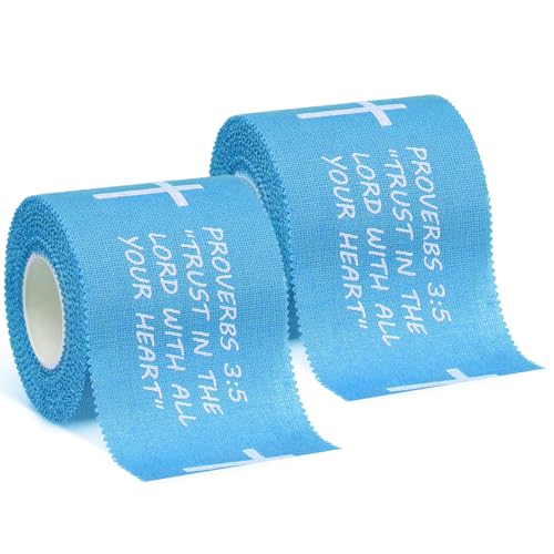 MiniInflat 2 Pcs Christian Cross Athletic Tape Sports Tape 2in x 23ft Religion Jesus Wrist Wrap for Soccer Football Baseball, Gift for Graduation Teacher Nurses Week Pentecost(Blue,Proverbs) - color: Blue, style: Proverbs