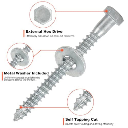 3/8" x 3-1/2" Lag Screws Bolts with Washers(50Pcs) | Hot Dip Galvanized Hex Head Lag Screws, Heavy Duty Lag Bolts for Wood, TV Mounts, Deck, Boat Repair - size: 3/8x3-1/2in