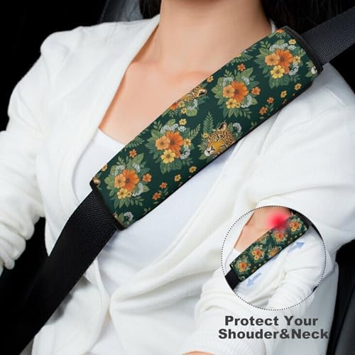 1 Pair Leopard Tropical Leaves Cheetah Animal Seat Belt Shoulder Pad Soft Padded Seat Belt Cushion for Adult Use, Stroller Pushchair High Chair, Pressure Relief - color: Pattern 1233