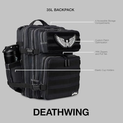 WOLFpak 35L Athletic Gym Backpack - Durable 1000D Waterproof Oxford Material with MOLLE Webbing, Laptop Pocket - color: Deathwing
