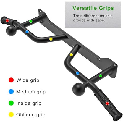 SELEWARE Heavy Duty Welded Pull Up Bar Wall/Joist/Ceiling Mount Chin Up Bar | Multifunctional Pull-up Bars w/Resistance Band Hooks for Home Gym Strength Training, Sturdy Steel Construction Support 500 lb - color: D2: Black Wall Mount Pull Up Bar