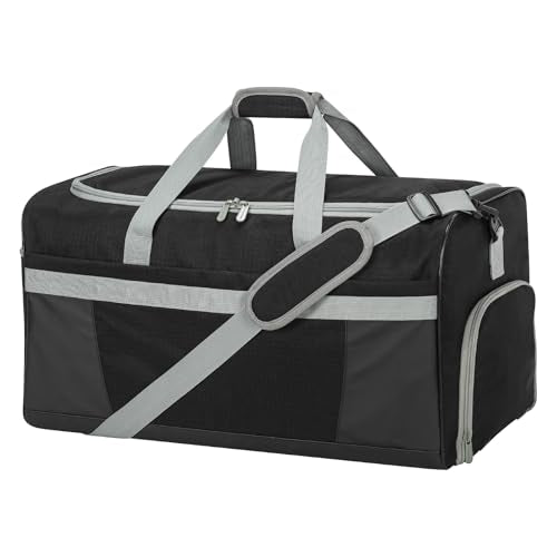 65L Gym Bag for Men, Wet Pocket, Shoe Compartment, 24 inch, Black | 8 Compartments / Pockets, Spacious, Large Sports Duffle Bag for Weekend Travel - color: Black
