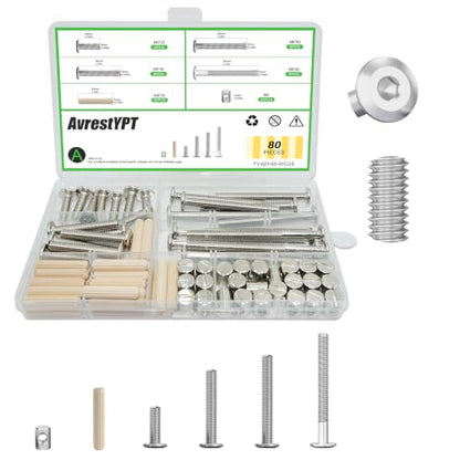 25 Set Crib Screws Set,Bed Frame Bolts, Nuts and Wooden Dowel Pins Kit,Hex Socket Cap Furniture Screws&Barrel Nuts for Beds Furniture Headboards Crib Hardware Replacement Kit, M6x20/40/60/80mm Wrench - size: Silver-M6x20/40/60/80mm-25 Sets