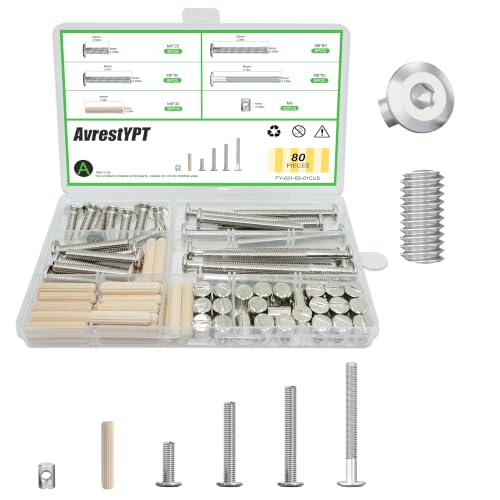 25 Set Crib Screws Set,Bed Frame Bolts, Nuts and Wooden Dowel Pins Kit,Hex Socket Cap Furniture Screws&Barrel Nuts for Beds Furniture Headboards Crib Hardware Replacement Kit, M6x20/40/60/80mm Wrench - size: Silver-M6x20/40/60/80mm-25 Sets