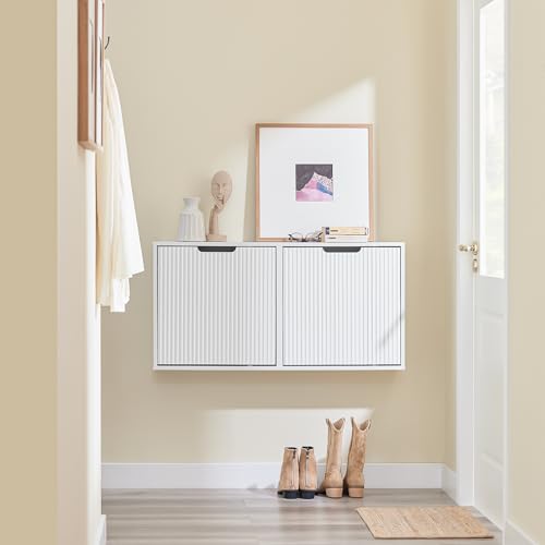 SoBuy Wall Mounted Slim Shoe Cabinet for Entryway, Narrow Shoe Rack Cabinet with 2 Flip Drawers, FSR204 (White) - color: White, size: Wall Mounted