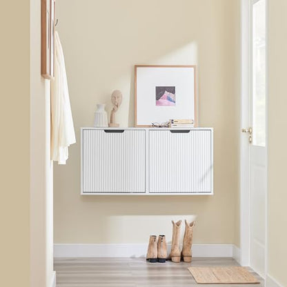 SoBuy Wall Mounted Slim Shoe Cabinet for Entryway, Narrow Shoe Rack Cabinet with 2 Flip Drawers, FSR204 (White) - color: White, size: Wall Mounted