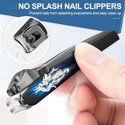 Nail Clippers for Men Thick Nails with Slanted Blade, Heavy Duty Nail Clippers with Catcher No Splash Fingernail Clipper Nail Cutter Gifts for Men Women Adults - style: Black Nail Clippers with Cather Set
