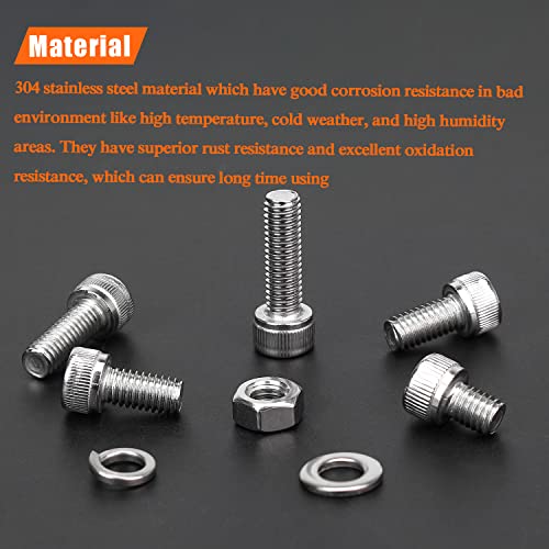 HELIFOUNER 128 Pieces M6 x 8mm /10mm /12mm /16mm /20mm /25mm /30mm, Hex Socket Head Cap Screws Bolts Washers Nuts Kit, 304 Stainless Steel - size: M6, style: Hex Socket Head Cap