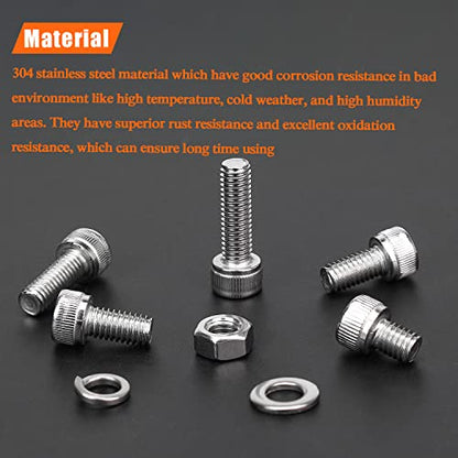 HELIFOUNER 128 Pieces M6 x 8mm /10mm /12mm /16mm /20mm /25mm /30mm, Hex Socket Head Cap Screws Bolts Washers Nuts Kit, 304 Stainless Steel - size: M6, style: Hex Socket Head Cap