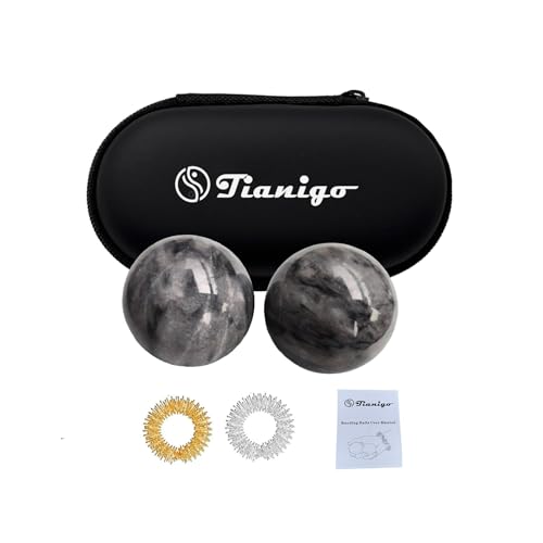 Baoding Balls 2Pcs, 1.38 inch Natural Marble Baoding Chinese Meditation Balls, with Carry Case for Hands Stress Relief, Dark Grey - color: Dark Grey, size: Small-1.38"